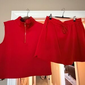 Chic Red Sleeveless Top and Skort Set